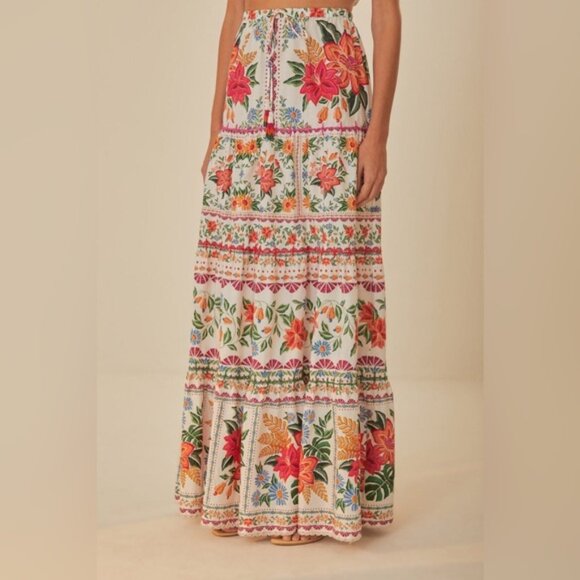 Farm Rio Off-White Bloom Garden Maxi Skirt NWT Size L - Picture 1 of 6